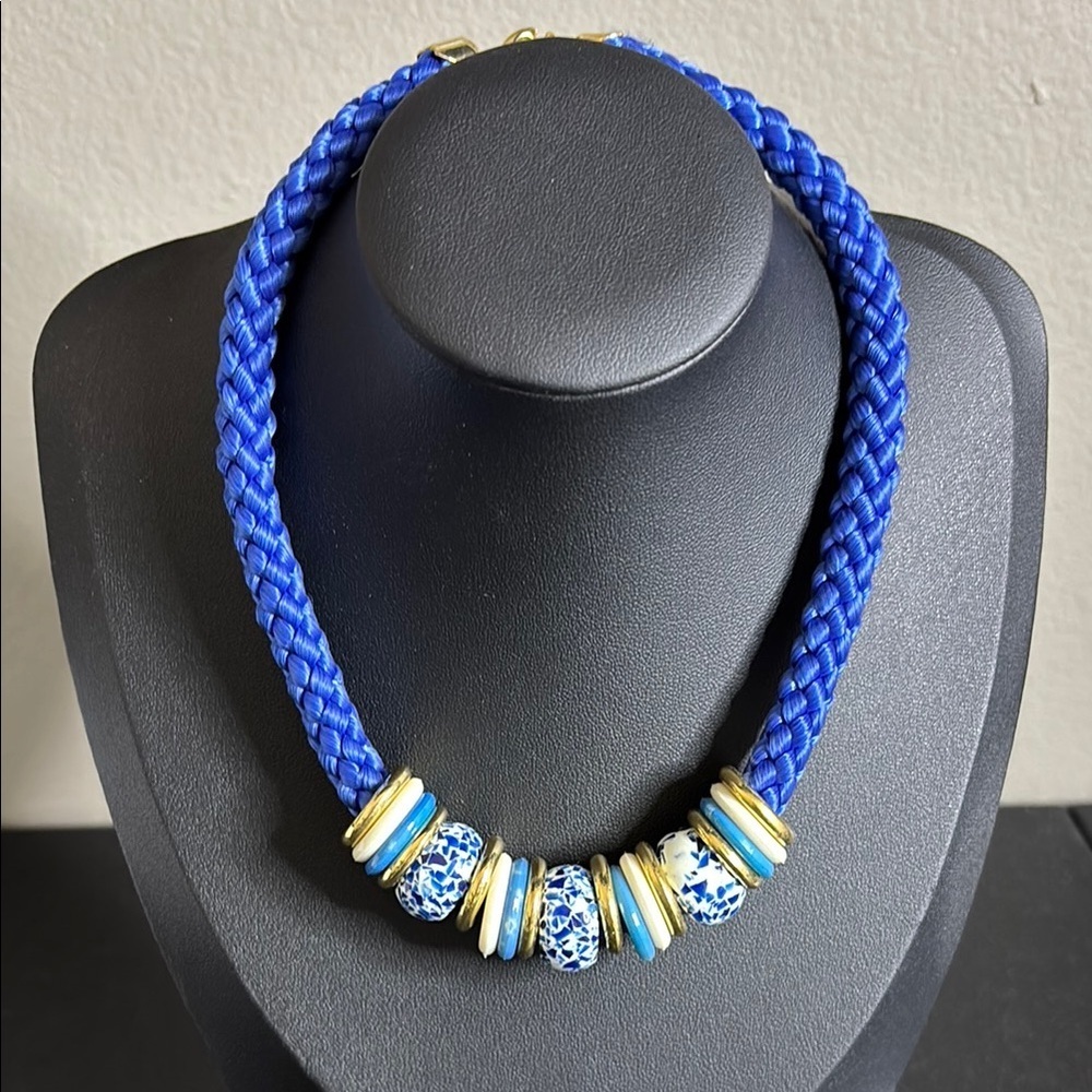 Blue Chunky Cord Slider Acrylic Beaded Nautical Necklace